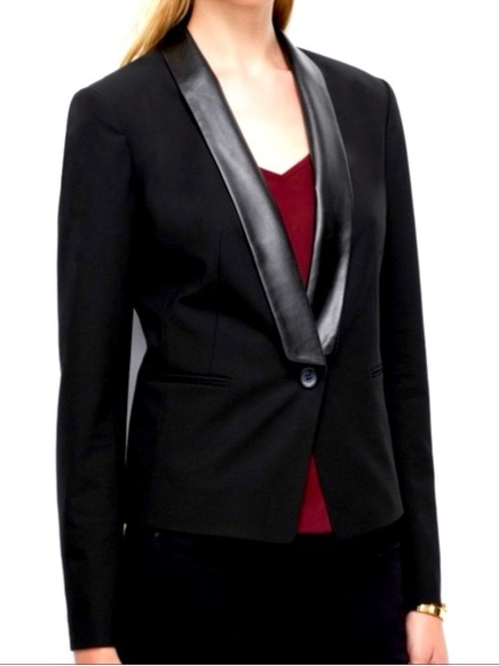 Ann Taylor Black Leather Trim Blazer Size 4